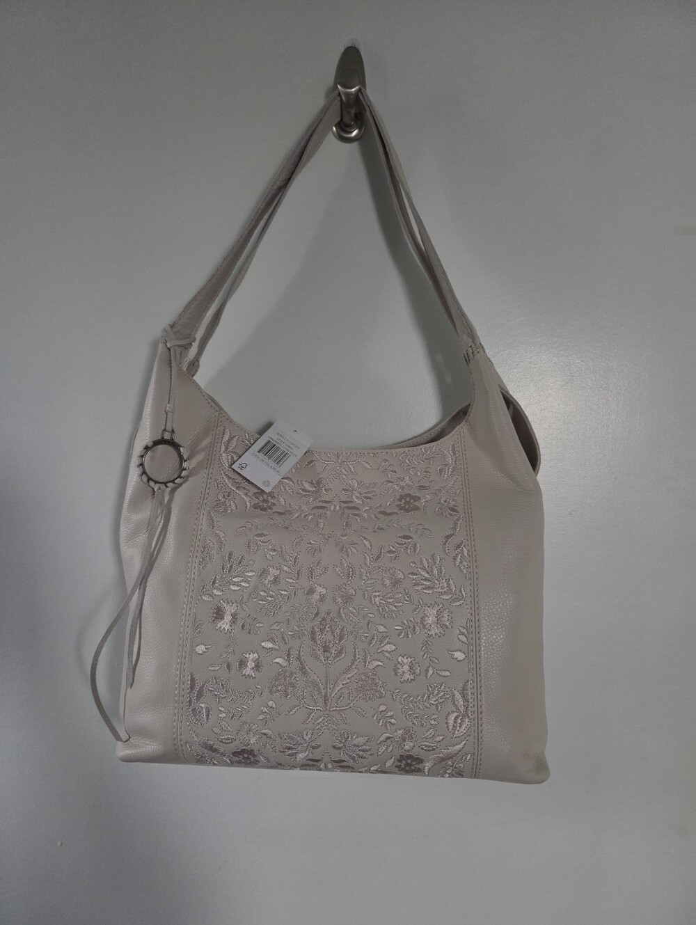 The Sak Huntley Leather Embroidered Hobo Bag In Stone - New
